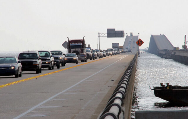 Traffic on repaired bridge after Hurricane Katrina