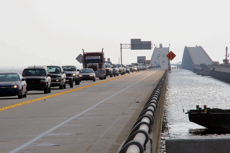 Traffic on repaired bridge after Hurricane Katrina