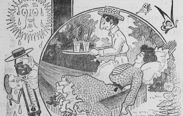 Cartoon about remembering summer heat by Claude Shafer (1904) in Tacoma Times via Wikimedia Commons https://commons.wikimedia.org/wiki/File:Shafer_cartoon_about_remembering_summer_heat.jpg