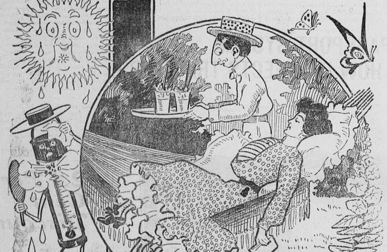 Cartoon about remembering summer heat by Claude Shafer (1904) in Tacoma Times via Wikimedia Commons https://commons.wikimedia.org/wiki/File:Shafer_cartoon_about_remembering_summer_heat.jpg